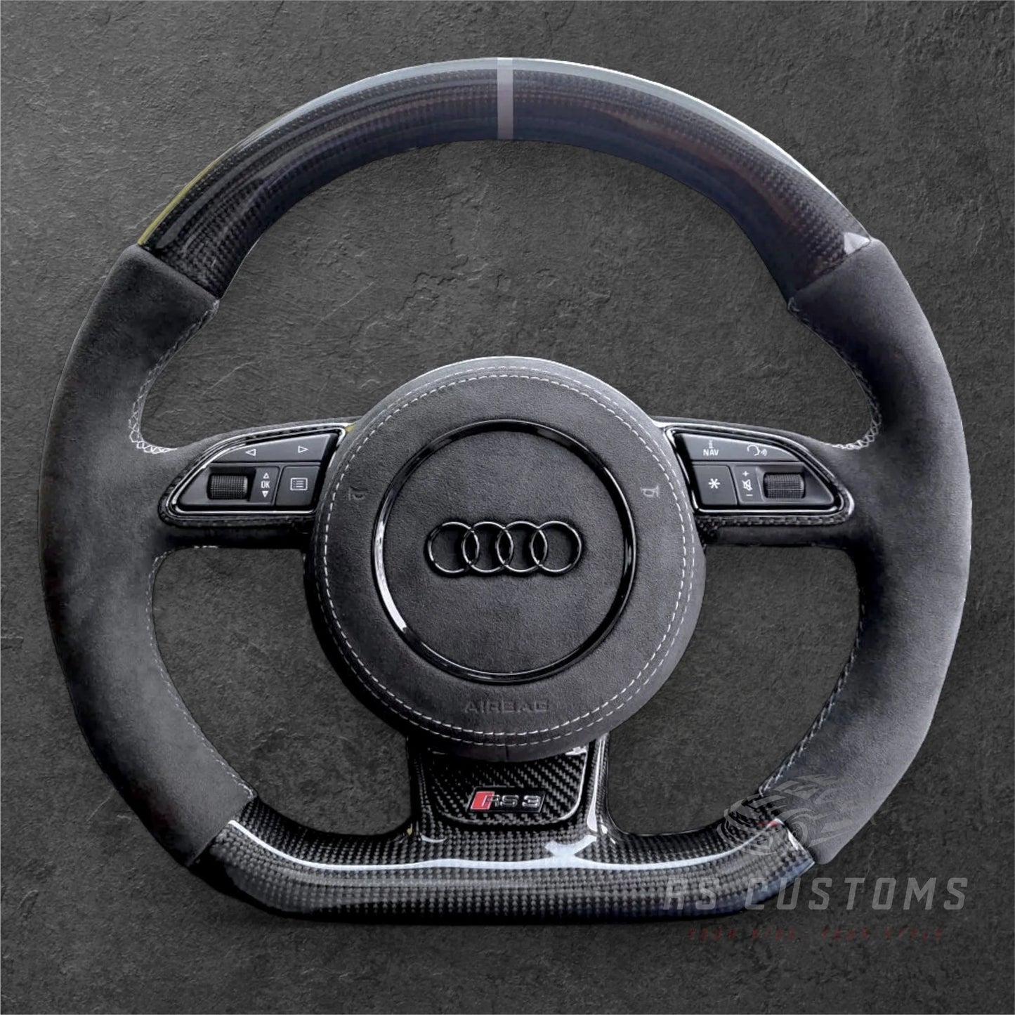 Audi RS 8V / B8.5 / C7 Carbon / Alcantara Ratt m/ Hvite Detaljer