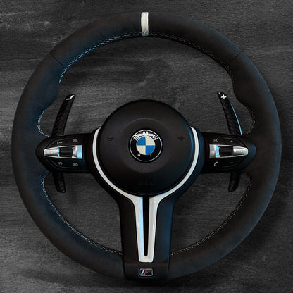 BMW F-Serie Alcantara Ratt m/ Hvite Detaljer