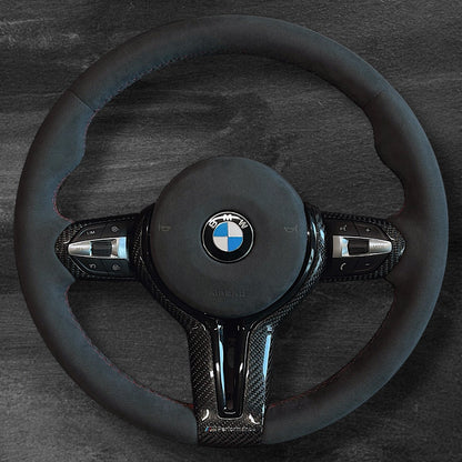 BMW F-Serie Alcantara Ratt m/ Røde Sømmer & Karbon Deksel