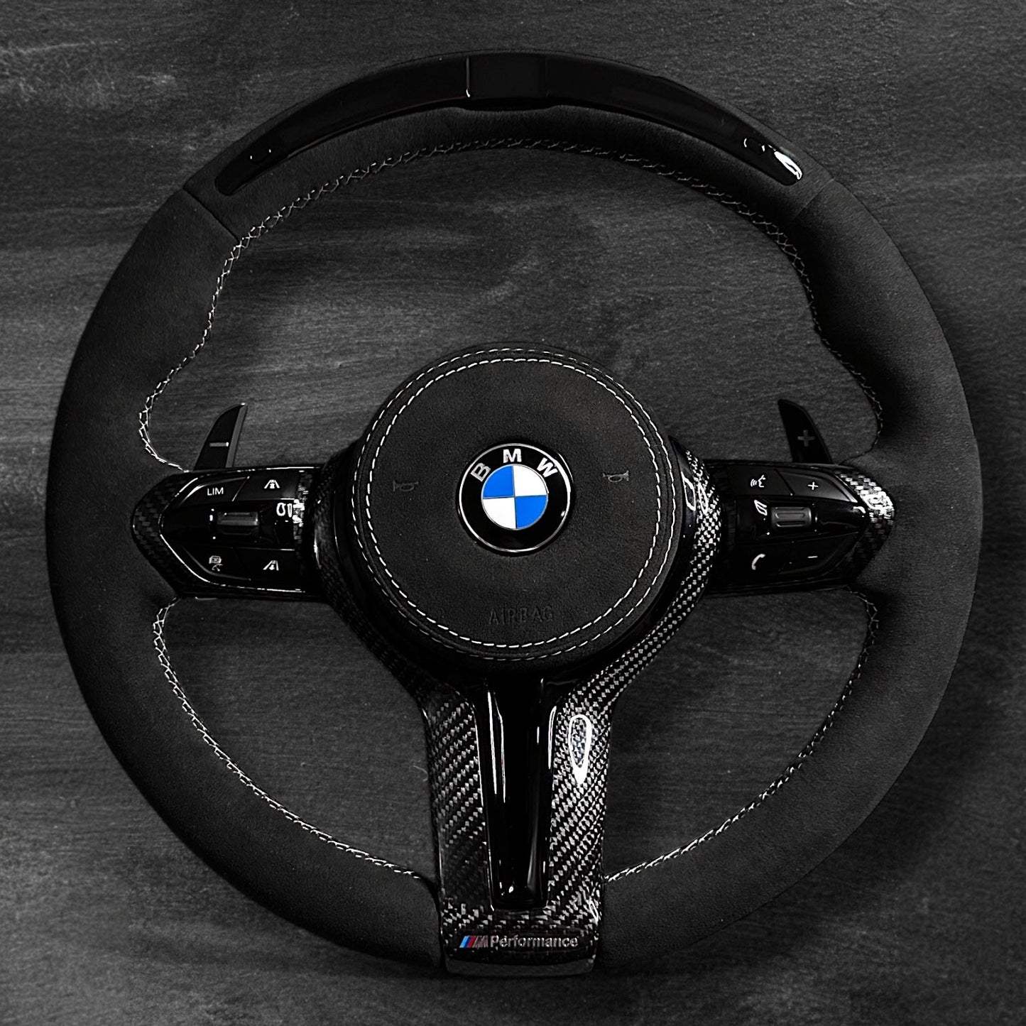 BMW F-Serie Ratt - Alcantara m/ Carbon Deksel & Alcantara Airbag