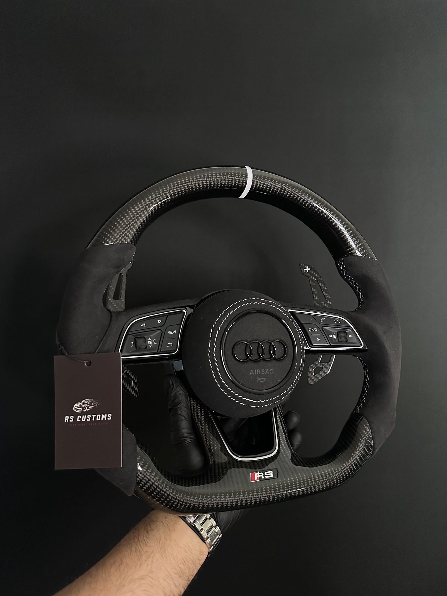 Audi RS B9 Carbon/Alcantara ratt m/ Rød Detaljer