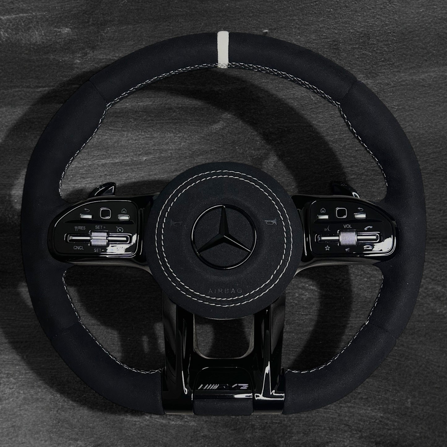Mercedes-Benz AMG Steering Wheel - Full Leather w/ All-Black Look &amp; Leather Airbag