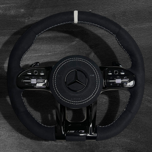 Mercedes-Benz AMG Steering Wheel - Full Leather w/ All-Black Look &amp; Leather Airbag