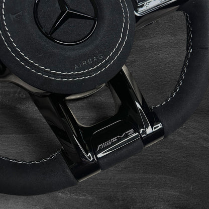 Mercedes-Benz AMG Steering Wheel - Full Leather w/ All-Black Look &amp; Leather Airbag