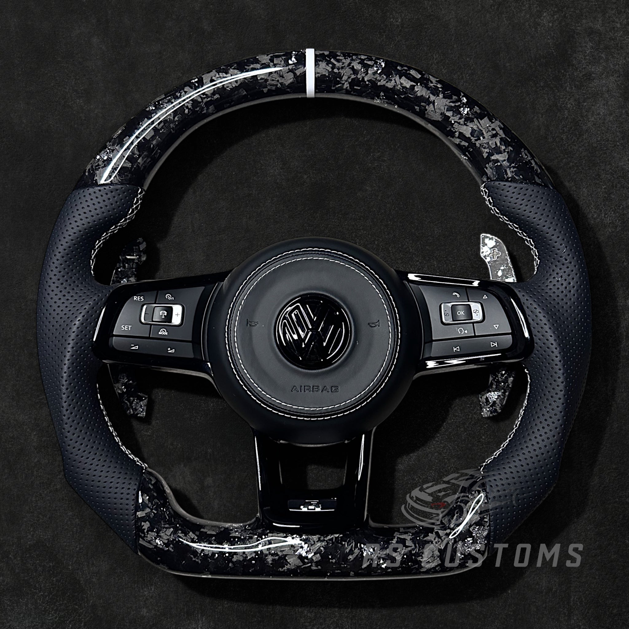 Volkswagen R-Model Custom Steering Wheel – Forged Carbon Fiber w/ flakes & Perforated Leather