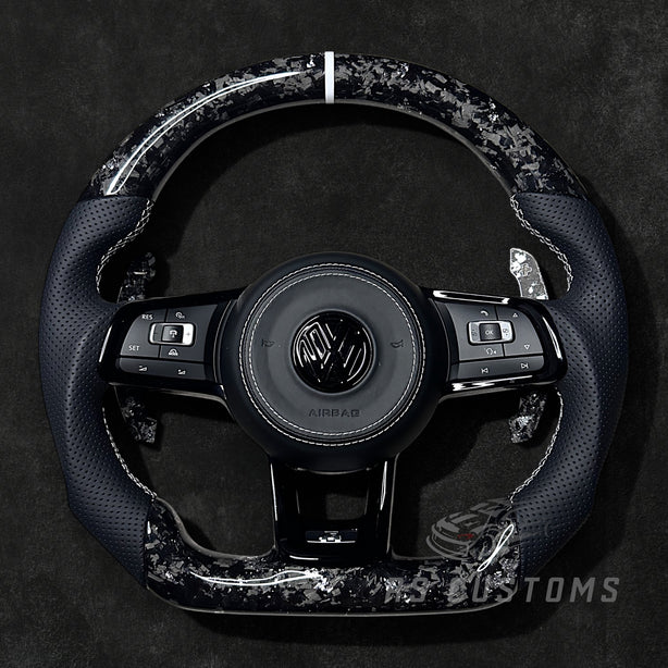 Volkswagen R-Model Custom Steering Wheel – Forged Carbon Fiber w/ flakes & Perforated Leather