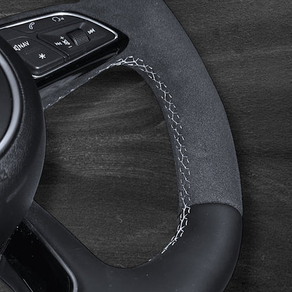 Audi S-Line B9 Nappaskinn / Alcantara Ratt m/ Hvite Detaljer