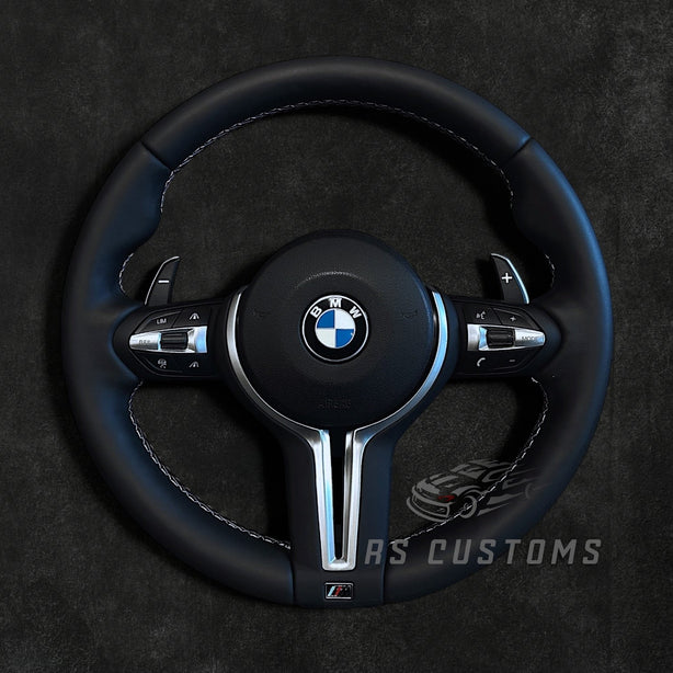 RS Customs BMW F-Series LCI custom steering wheel with full leather finish, M stitching and OEM look for F20, F30, F32, F80, F82 and other BMW F-Series models.