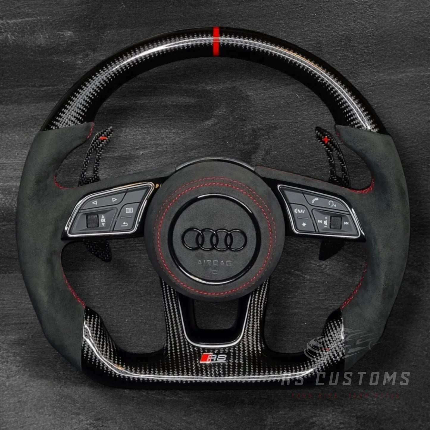 Audi RS B9 Carbon/Alcantara ratt m/ Rød Detaljer