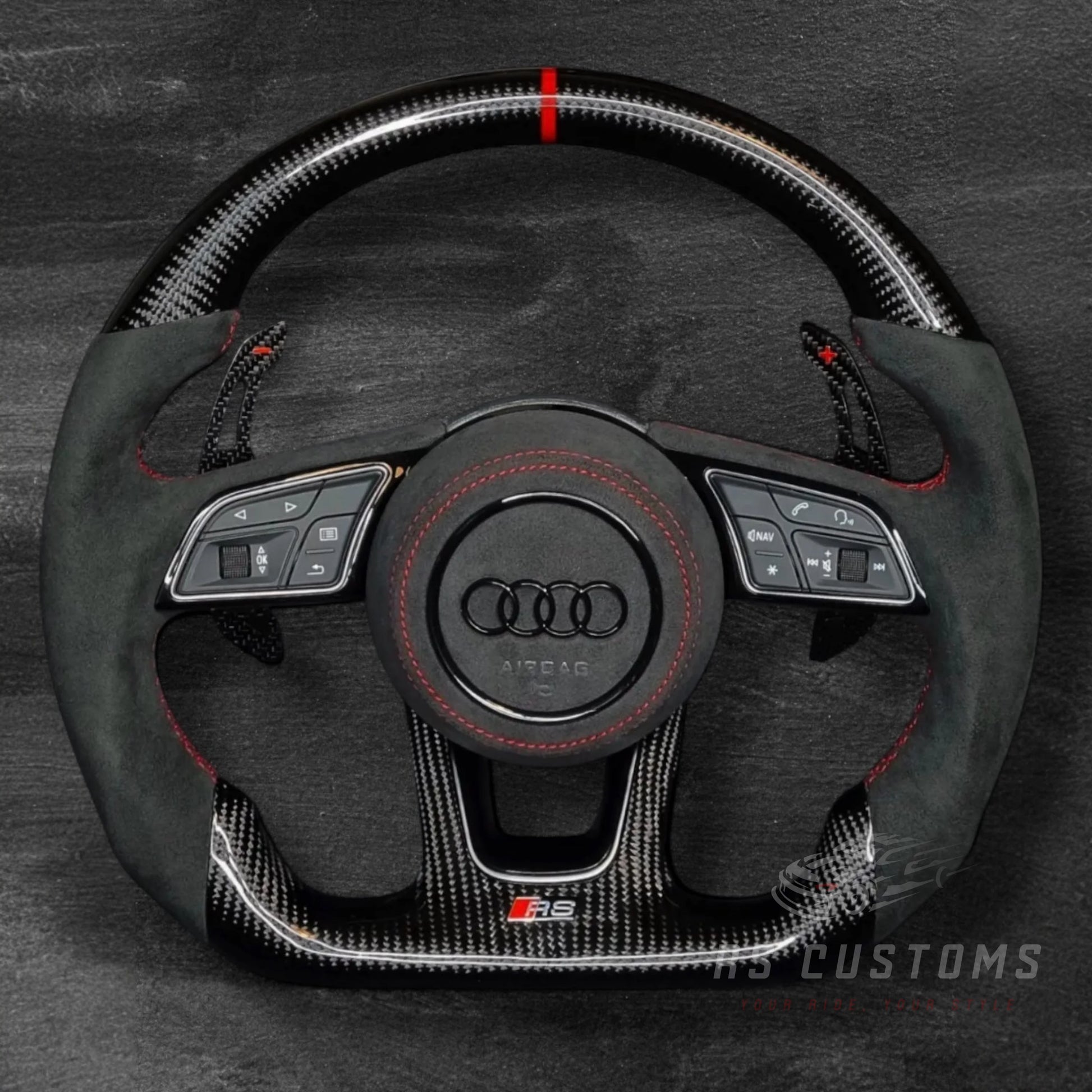 Audi RS B9 Carbon/Alcantara ratt m/ Rød Detaljer