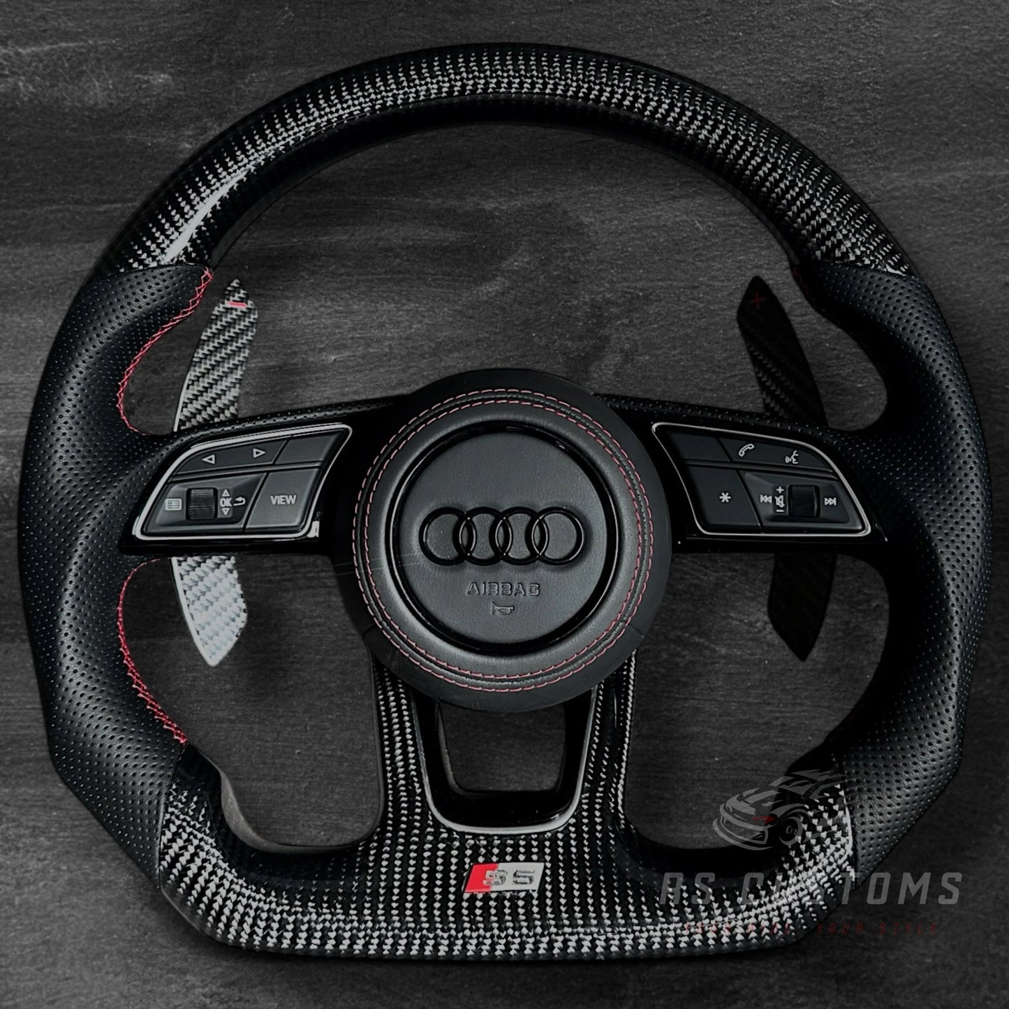 Audi RS B9 Carbon/Skinn ratt m/ Rød Detaljer