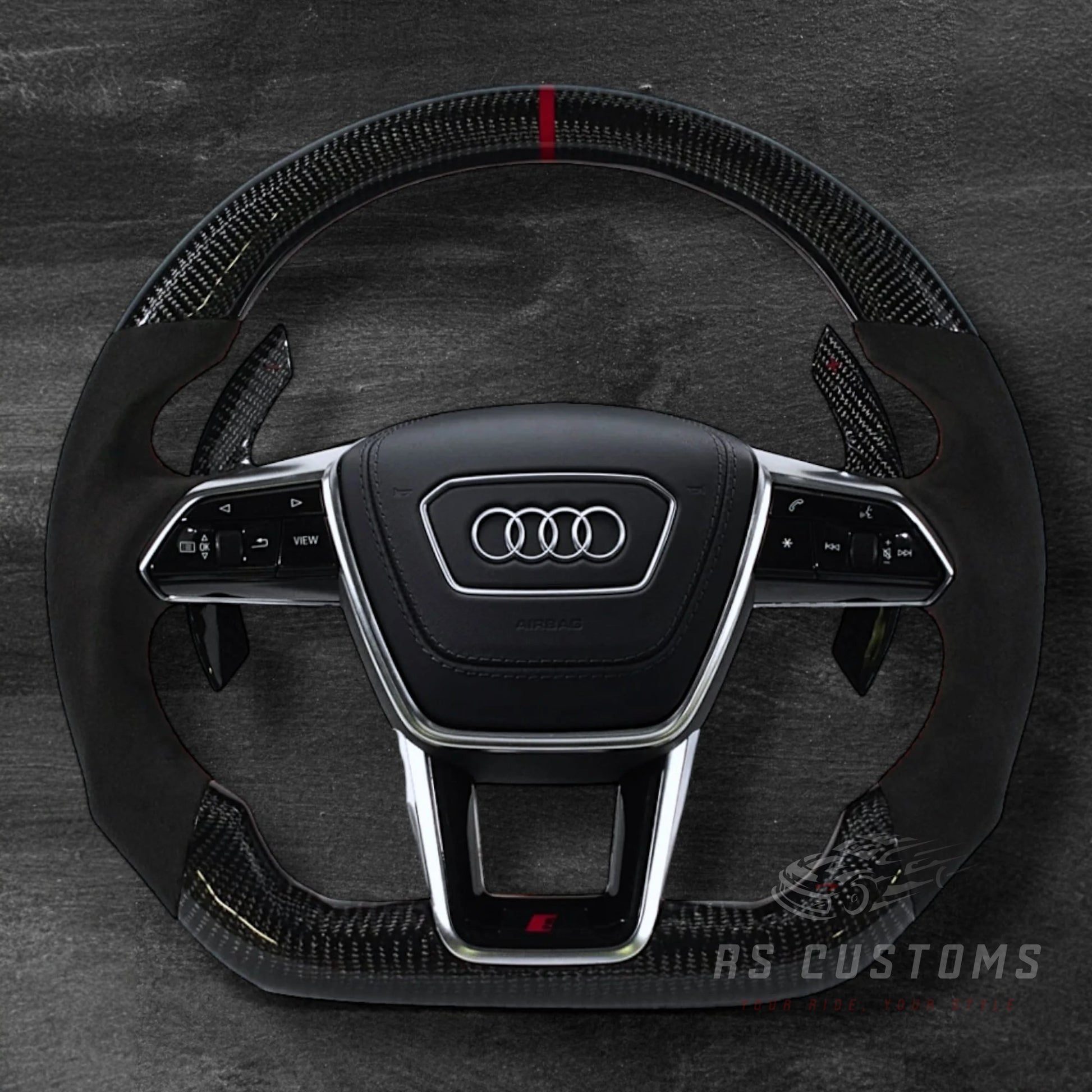 Audi RS C8 Carbon/Alcantara Ratt m/ Rød Detaljer