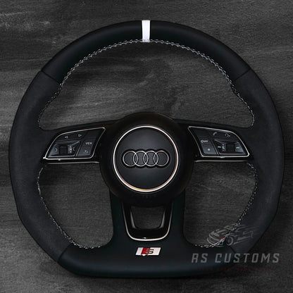 Audi S-Line B9 Nappaskinn / Alcantara Ratt m/ Hvite Detaljer