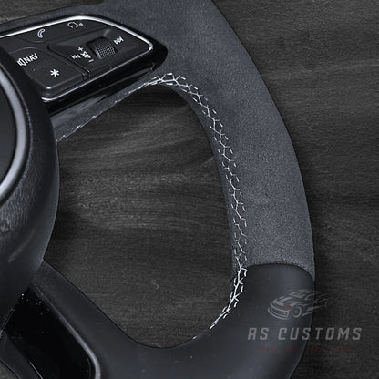 Audi S-Line B9 Nappaskinn / Alcantara Ratt m/ Hvite Detaljer