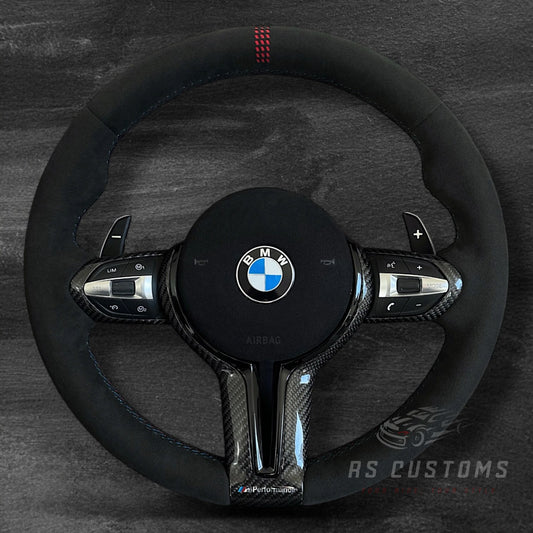 BMW F-Serie CS-Style Alcantara Ratt m/ Rød CS Stripe Karbon Deksel og M-Sømmer
