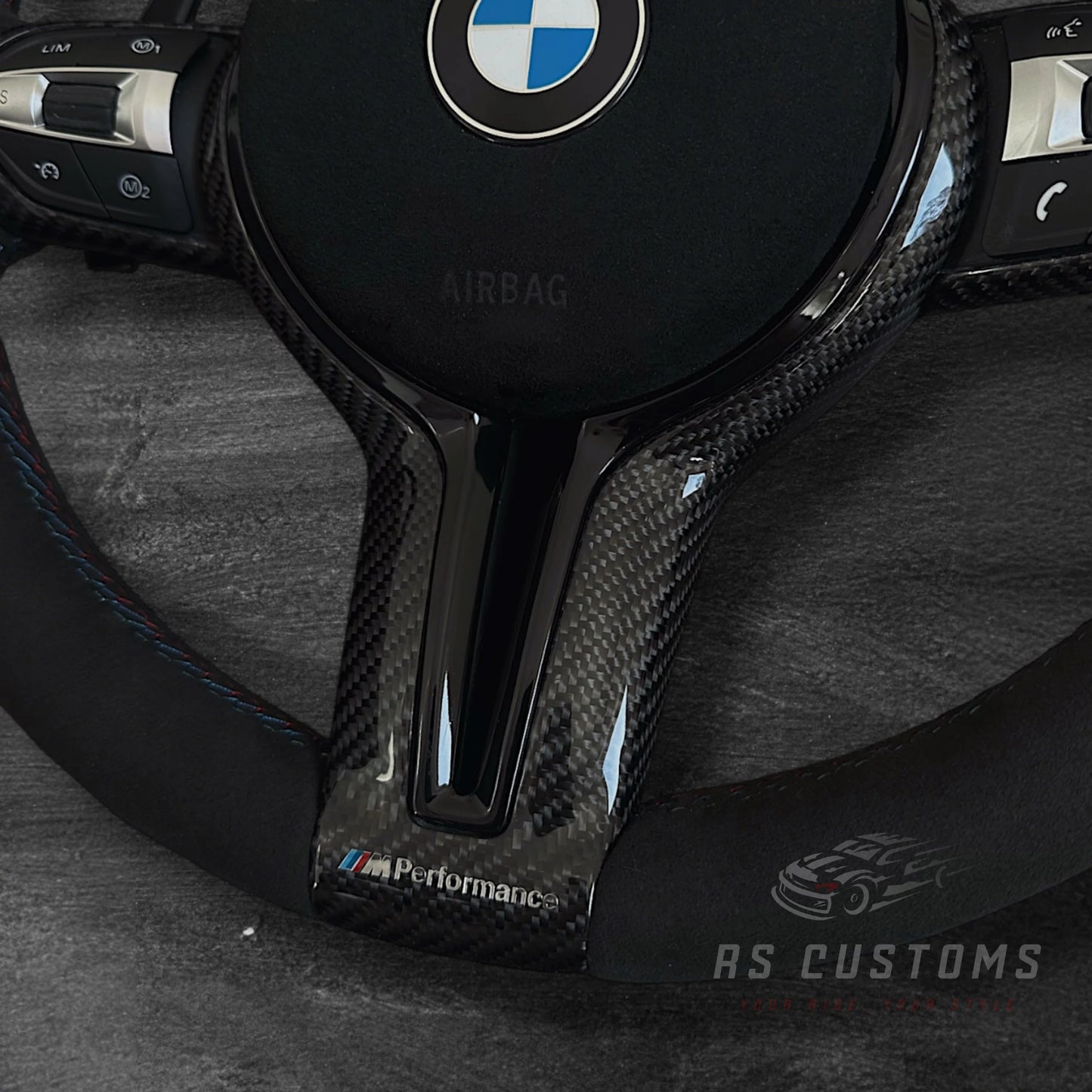 BMW F-Serie CS-Style Alcantara Ratt m/ Rød CS Stripe Karbon Deksel og M-Sømmer