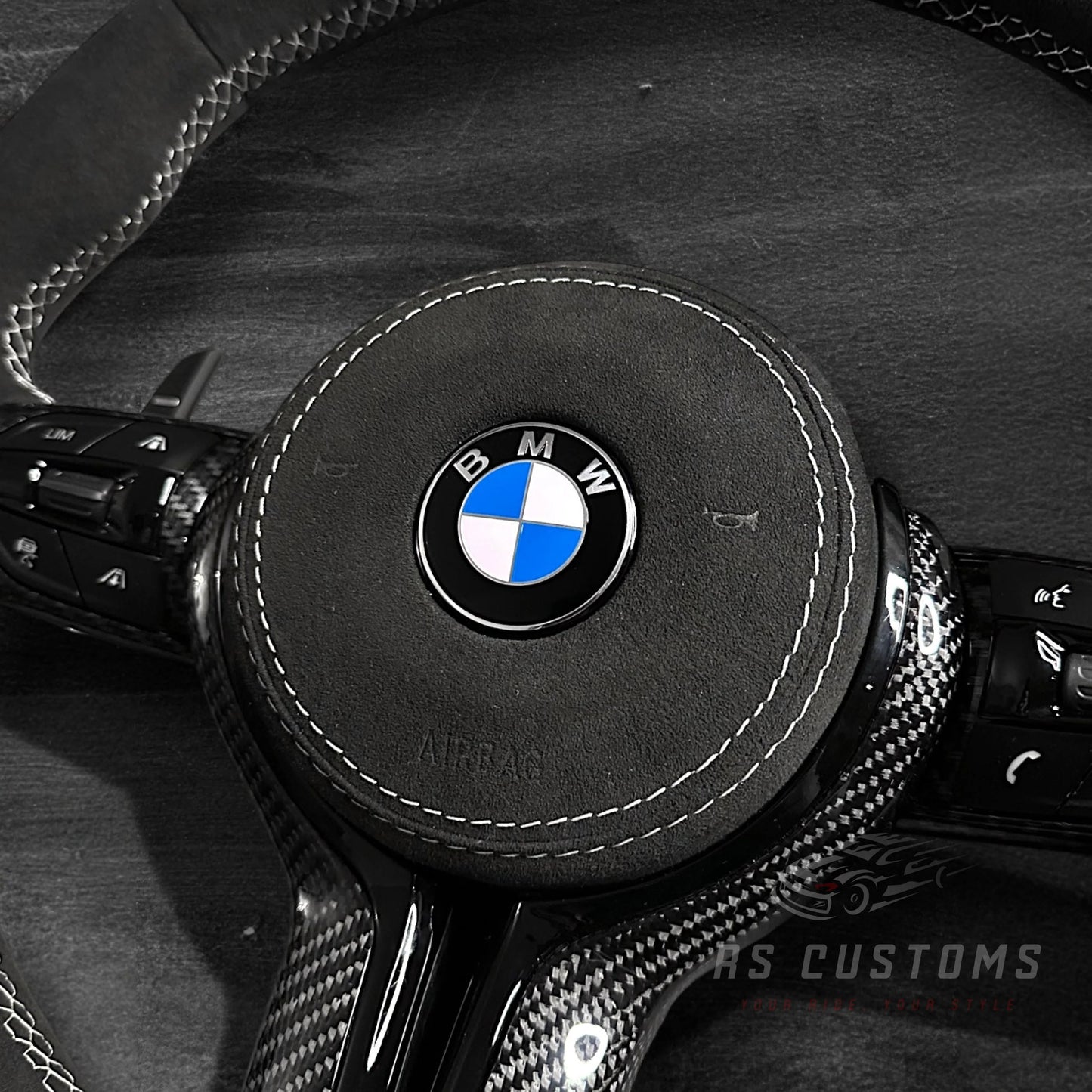 BMW F-Serie Ratt - Alcantara m/ Carbon Deksel & Alcantara Airbag