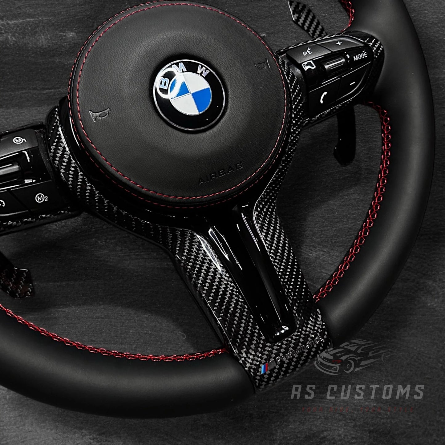 BMW F-Serie Ratt - Nappaskinn m/ Carbon Deksel & Skinn Airbag