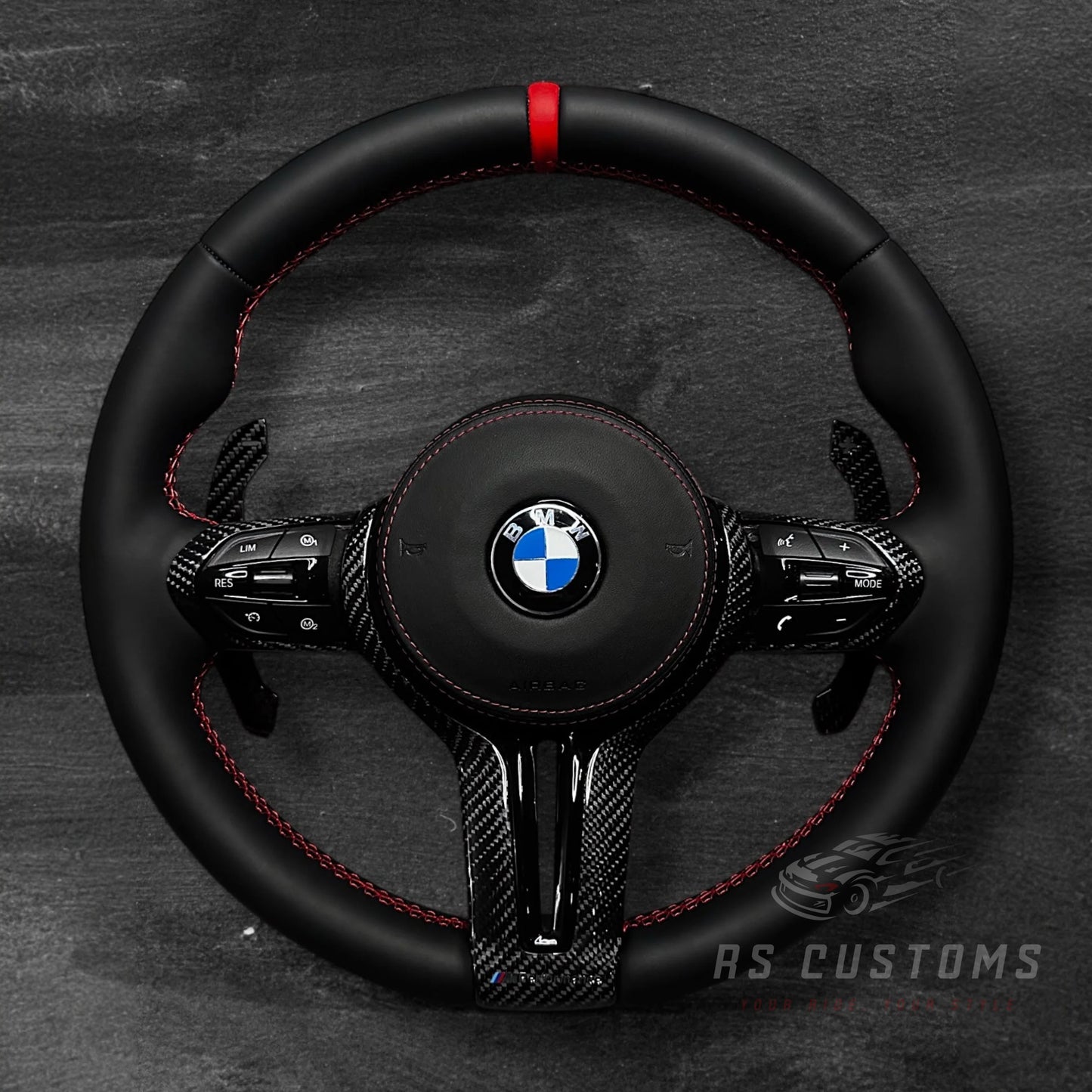 BMW F-Serie Ratt - Nappaskinn m/ Carbon Deksel & Skinn Airbag