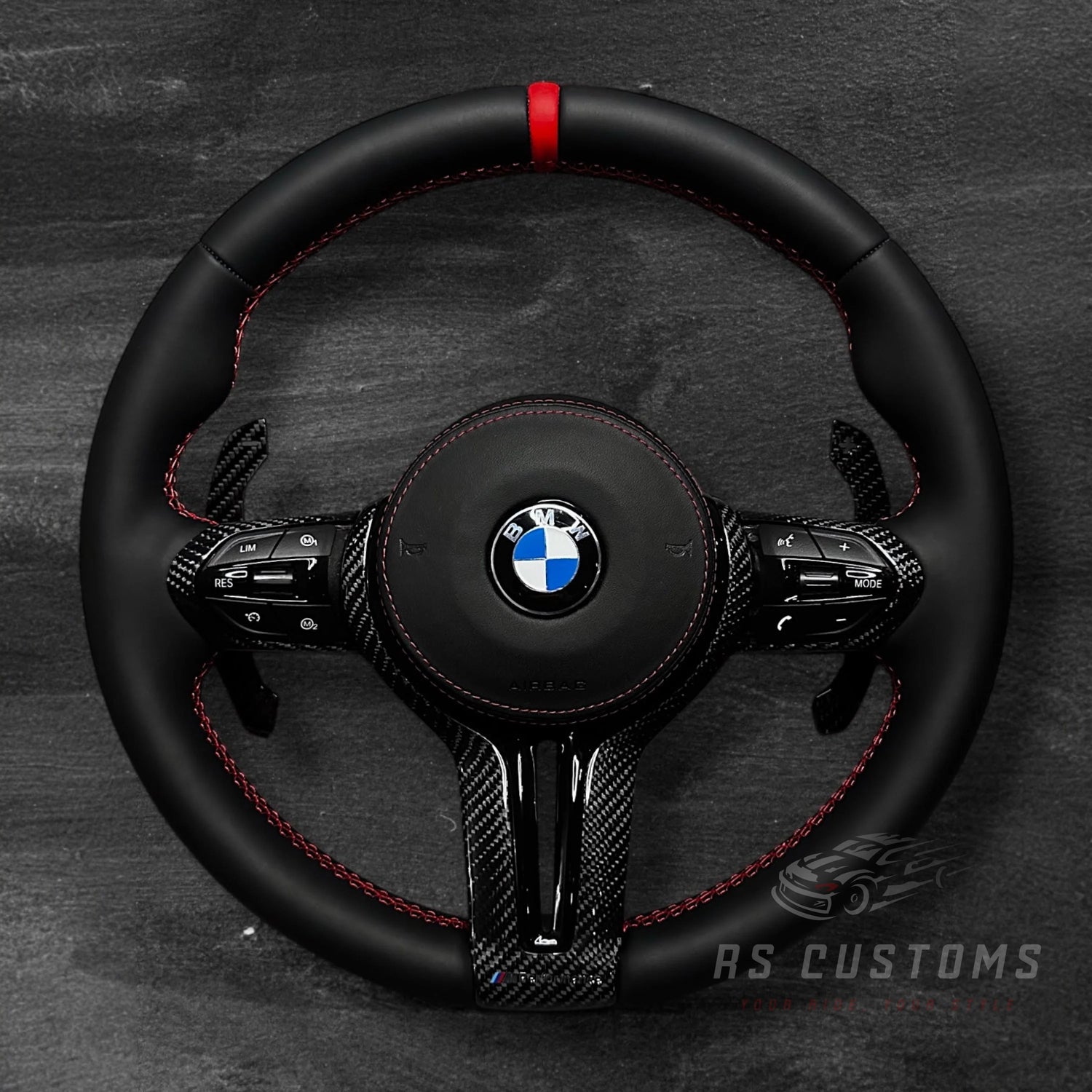 BMW F-Serie Ratt - Nappaskinn m/ Carbon Deksel & Skinn Airbag