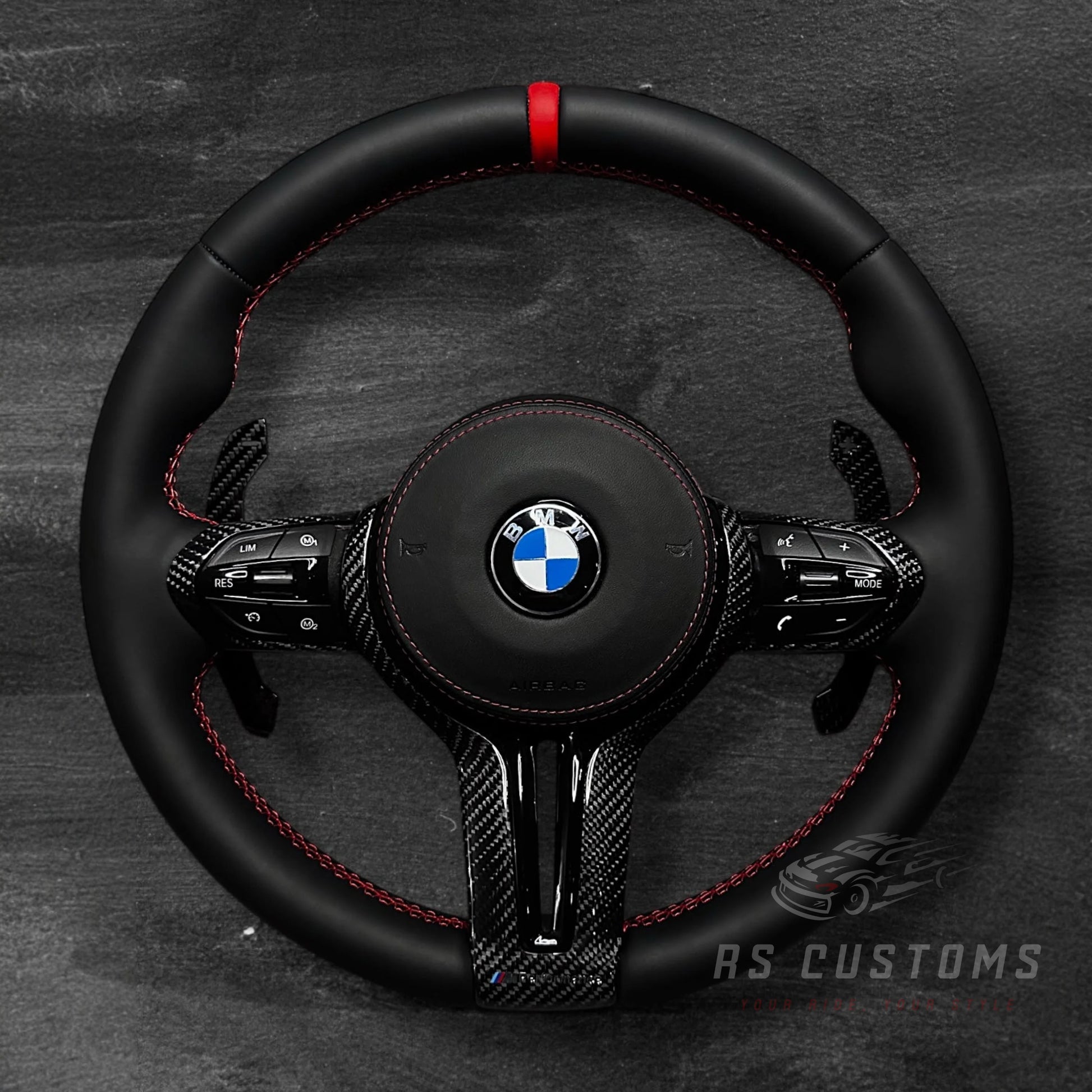 BMW F-Serie Ratt - Nappaskinn m/ Carbon Deksel & Skinn Airbag