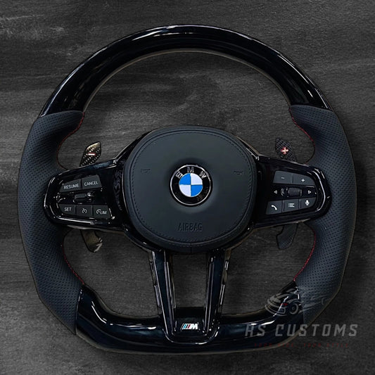 BMW G-Serie Blank Svart / Alcantara Ratt m/ Rød Sømmer