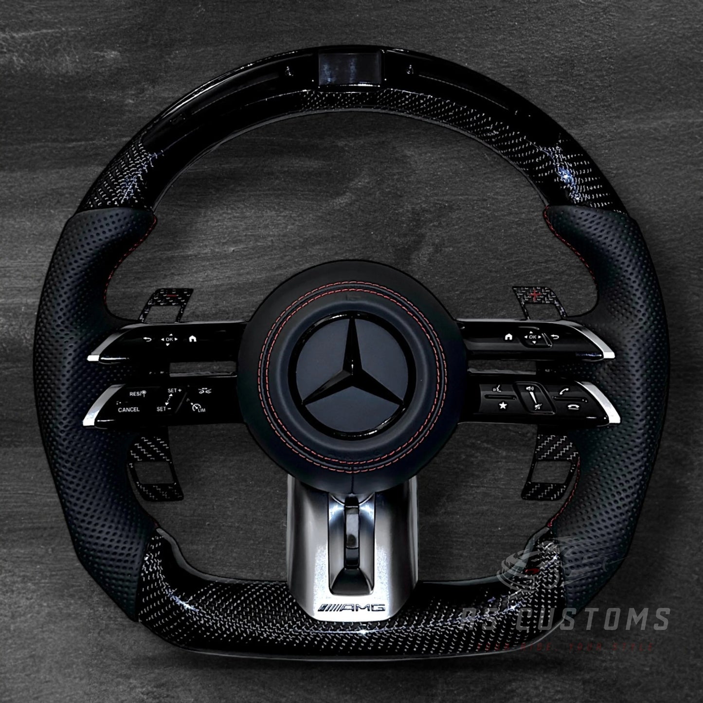 Mercedes AMG Dragonfly Ratt - Carbon & Perforert Skinn m/ LED Skjerm