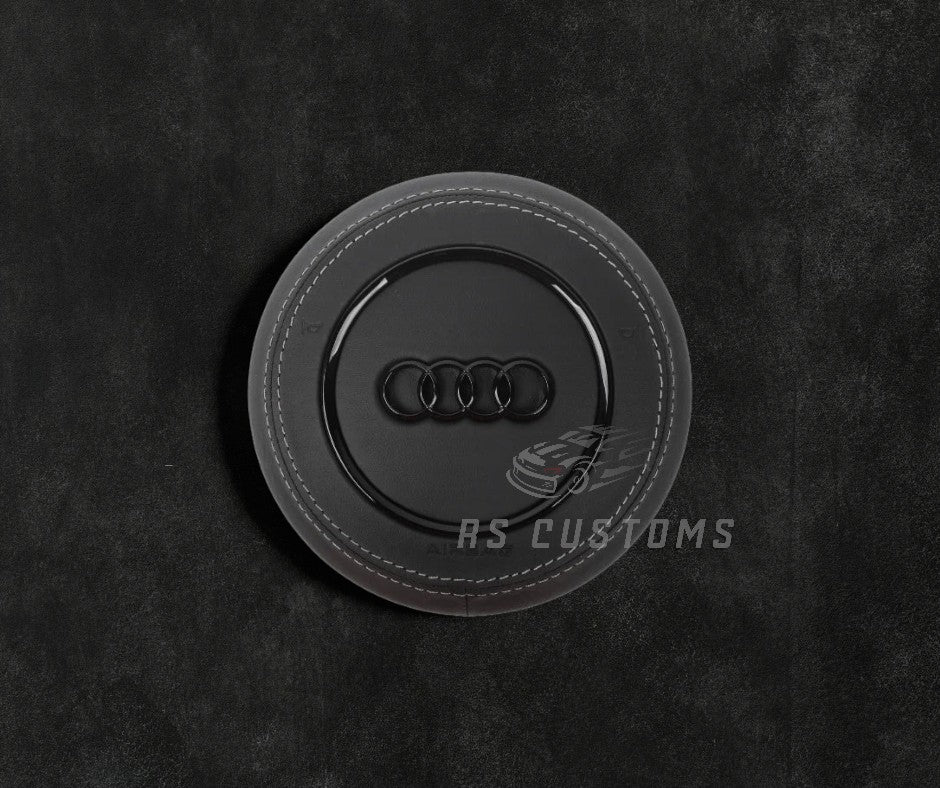 RS Customs Audi custom airbag cover for A3, A4, A5, A6, RS3, RS6, TT, R8 and other 2010–2019 Audi models with leather, Alcantara and custom stitching options.
