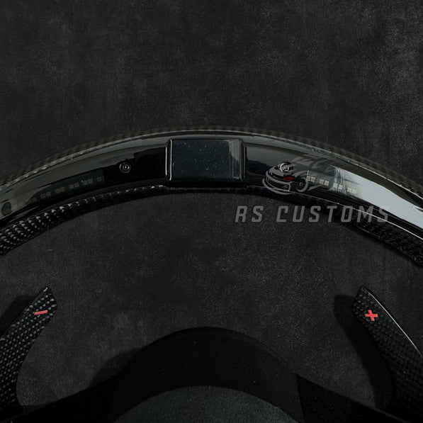 RS Customs Audi R8 TT TTS TT RS custom steering wheel with carbon fiber, Alcantara grips, LED display, Drive Select button and Engine Start/Stop controls compatible with Audi models from 2014+.