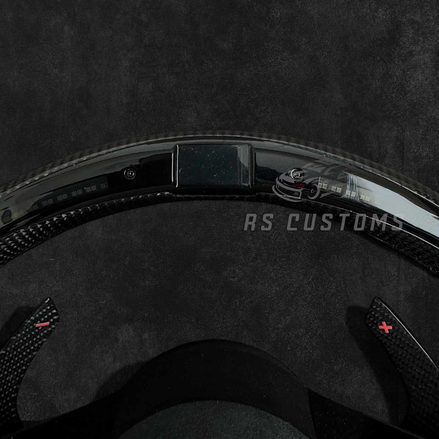 RS Customs Audi R8 TT TTS TT RS custom steering wheel with carbon fiber, Alcantara grips, LED display, Drive Select button and Engine Start/Stop controls compatible with Audi models from 2014+.