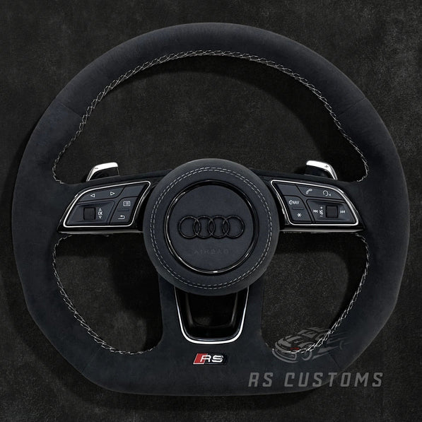 RS Customs Audi RS B9 custom steering wheel with full Alcantara finish and optional heating for Audi A, S, RS, Q and R models from 2012+.