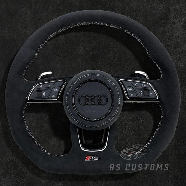 RS Customs Audi RS B9 custom steering wheel with full Alcantara finish and optional heating for Audi A, S, RS, Q and R models from 2012+.