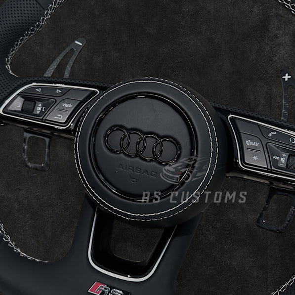 RS Customs Audi RS B9 flat bottom custom steering wheel with full leather finish and optional heating for Audi A, S, RS, Q and R models from 2012+.