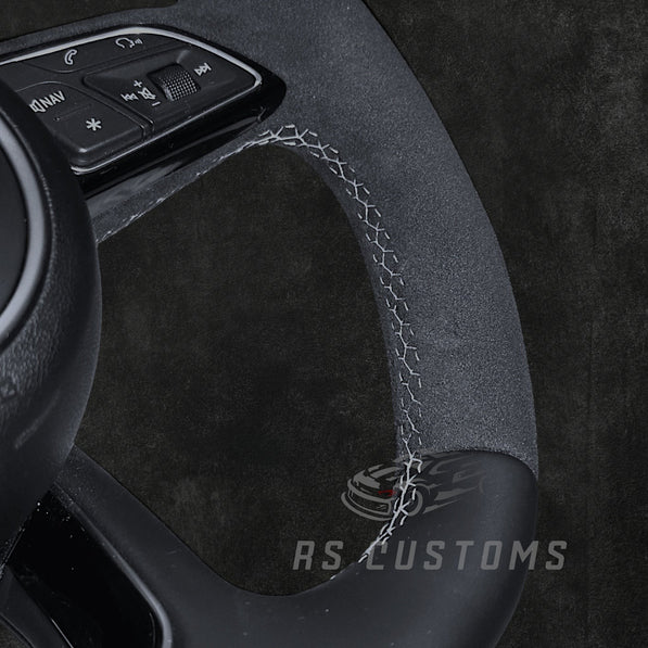 RS Customs Audi S-Line B9 custom steering wheel with Nappa leather, Alcantara side grips and optional heating for Audi A, S, RS, Q and R models from 2012+.