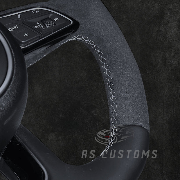 RS Customs Audi S-Line B9 custom steering wheel with Nappa leather, Alcantara side grips and optional heating for Audi A, S, RS, Q and R models from 2012+.