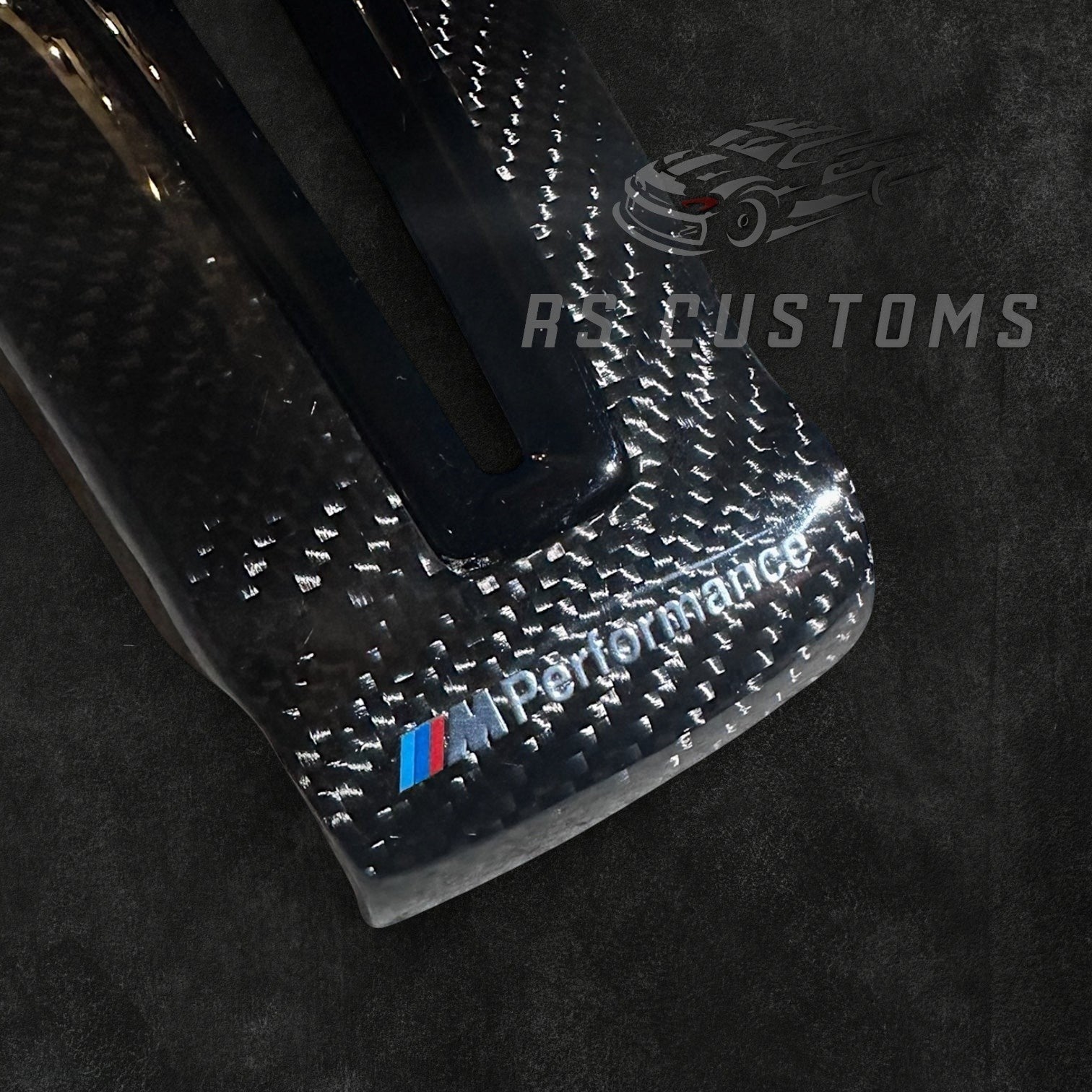 RS Customs BMW F-Series carbon fiber steering wheel cover with customizable center color for F20, F30, F80, F82 and other BMW F-Series models.