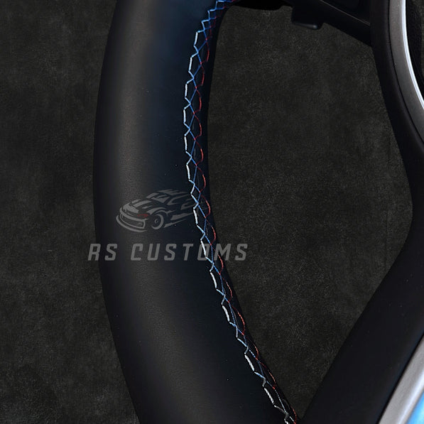 RS Customs BMW F-Series LCI custom steering wheel with full leather finish, M stitching and OEM look for F20, F30, F32, F80, F82 and other BMW F-Series models.