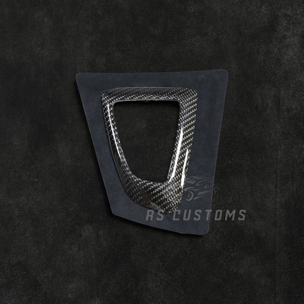 RS Customs BMW F20 F22 F23 F30 F32 F33 F36 carbon fiber gearbox surround trim replacement for LHD models, featuring genuine carbon fiber construction and OEM-style fitment.
