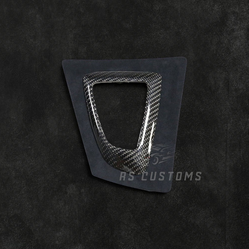 RS Customs BMW F20 F22 F23 F30 F32 F33 F36 carbon fiber gearbox surround trim replacement for LHD models, featuring genuine carbon fiber construction and OEM-style fitment.