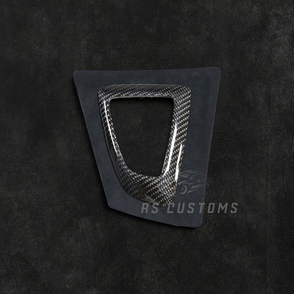 RS Customs BMW F20 F22 F23 F30 F32 F33 F36 carbon fiber gearbox surround trim replacement for LHD models, featuring genuine carbon fiber construction and OEM-style fitment.