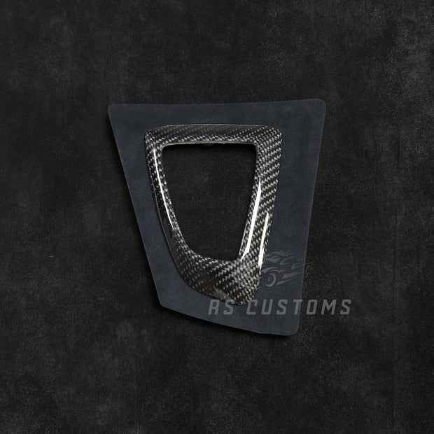 RS Customs BMW F20 F22 F23 F30 F32 F33 F36 carbon fiber gearbox surround trim replacement for LHD models, featuring genuine carbon fiber construction and OEM-style fitment.
