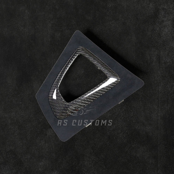 RS Customs BMW F20 F22 F23 F30 F32 F33 F36 carbon fiber gearbox surround trim replacement for LHD models, featuring genuine carbon fiber construction and OEM-style fitment.