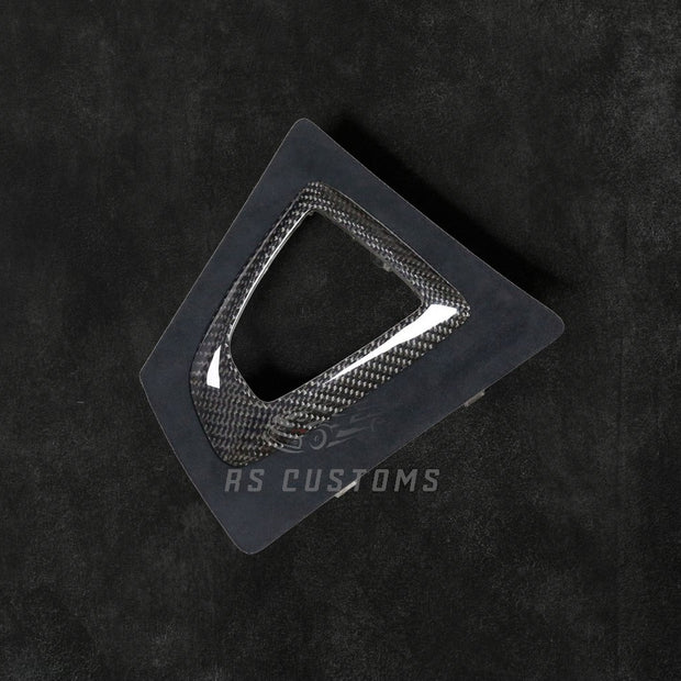 RS Customs BMW F20 F22 F23 F30 F32 F33 F36 carbon fiber gearbox surround trim replacement for LHD models, featuring genuine carbon fiber construction and OEM-style fitment.