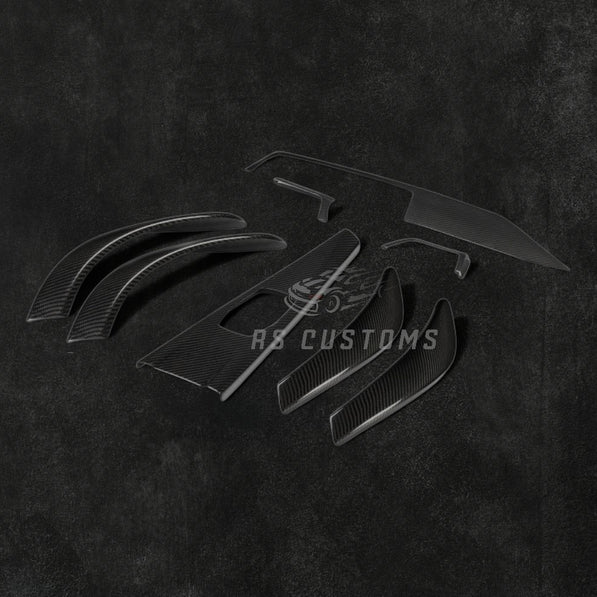RS Customs BMW F30 F31 F34 F32 F33 F36 real carbon fiber interior trim kit for left-hand drive models, featuring moulding covers that install over the original interior trim panels.