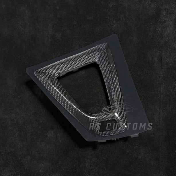 RS Customs BMW F80 M3 F82 F83 M4 carbon fiber interior trim kit for LHD models featuring genuine carbon fiber replacement dashboard, console and gear surround trim.