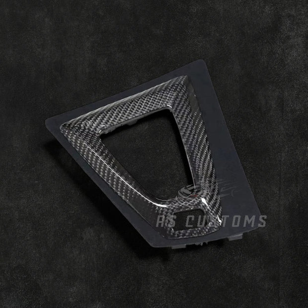 RS Customs BMW F80 M3 F82 F83 M4 carbon fiber interior trim kit for LHD models featuring genuine carbon fiber replacement dashboard, console and gear surround trim.