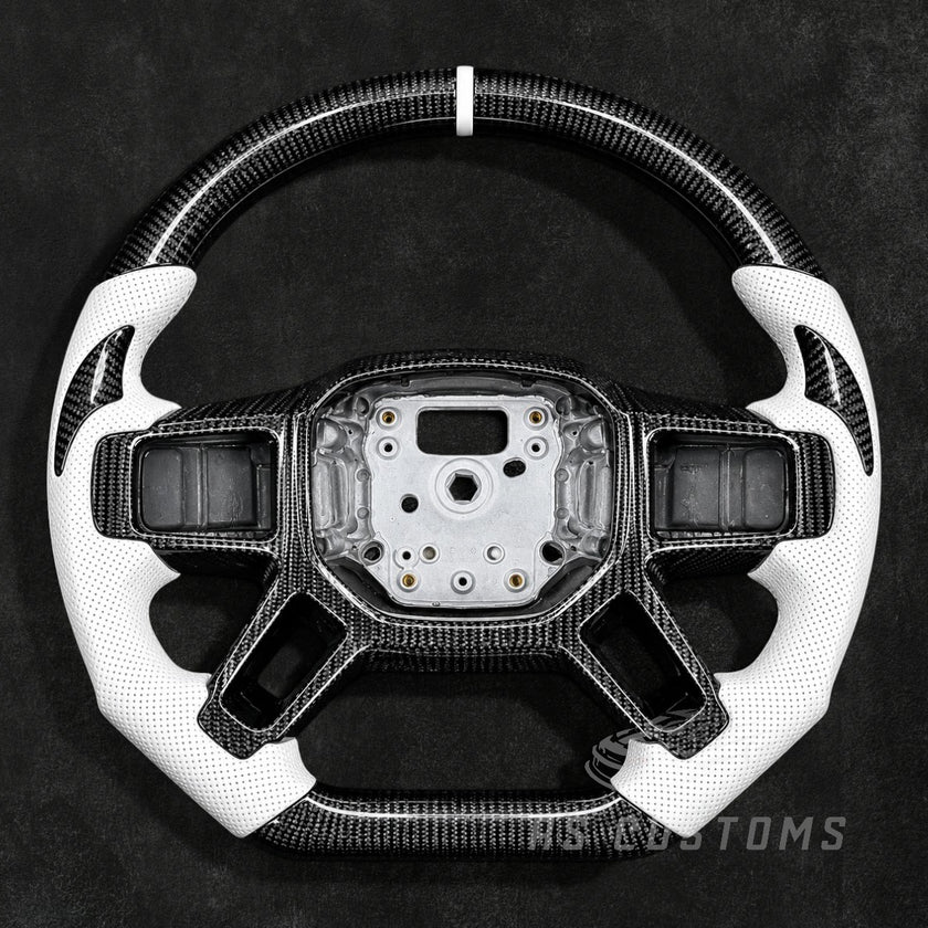 RS Customs Land Rover Defender L663 custom carbon fiber steering wheel for 2020+ models supplied with frame and cover only without airbag or buttons.