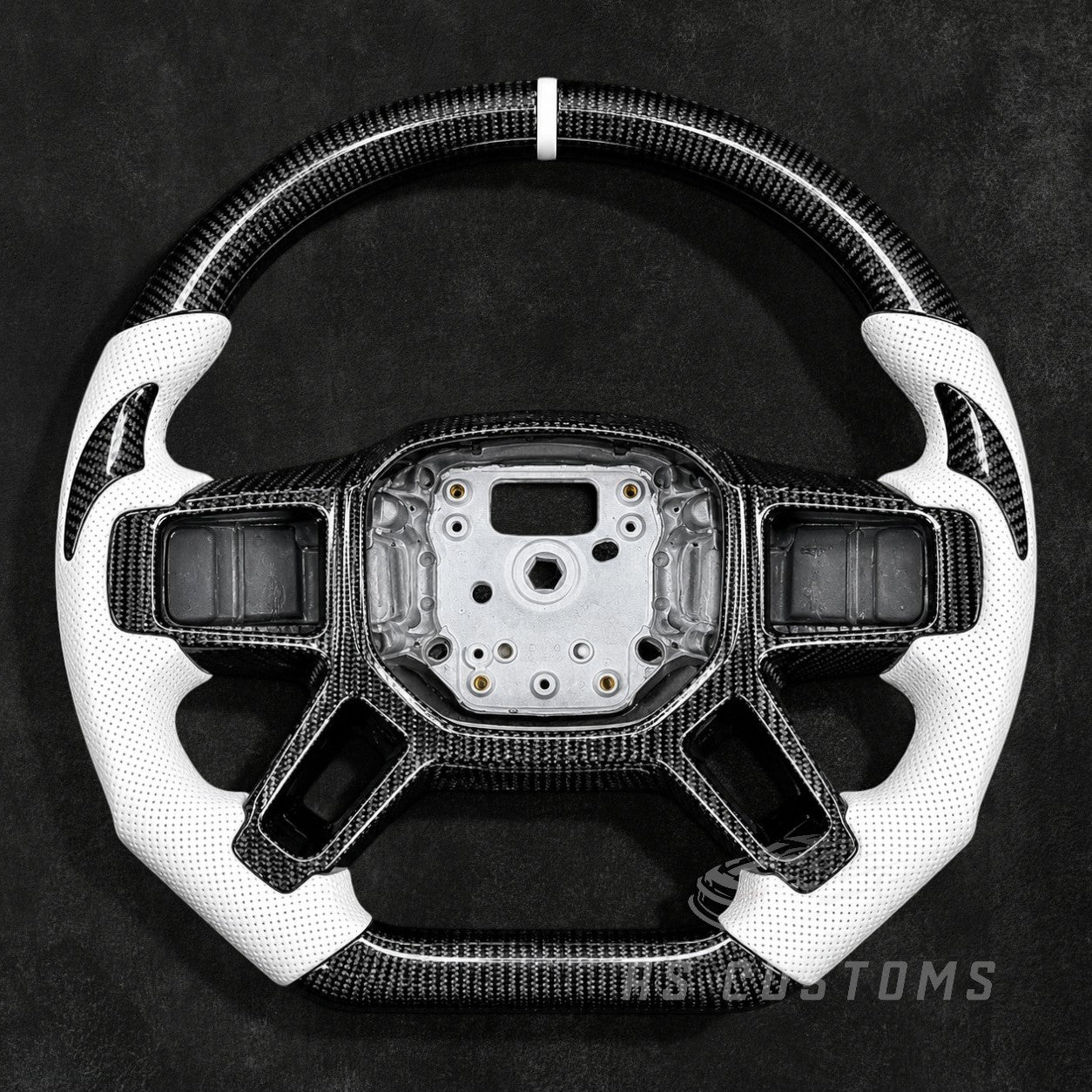 RS Customs Land Rover Defender L663 custom carbon fiber steering wheel for 2020+ models supplied with frame and cover only without airbag or buttons.