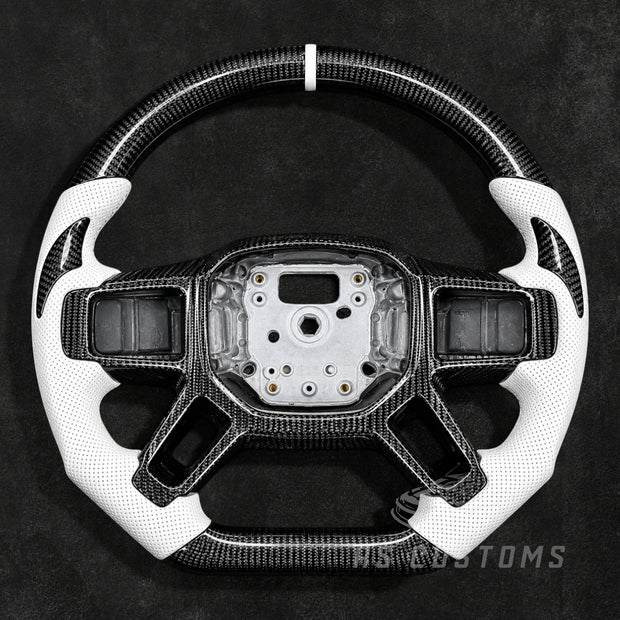 RS Customs Land Rover Defender L663 custom carbon fiber steering wheel for 2020+ models supplied with frame and cover only without airbag or buttons.