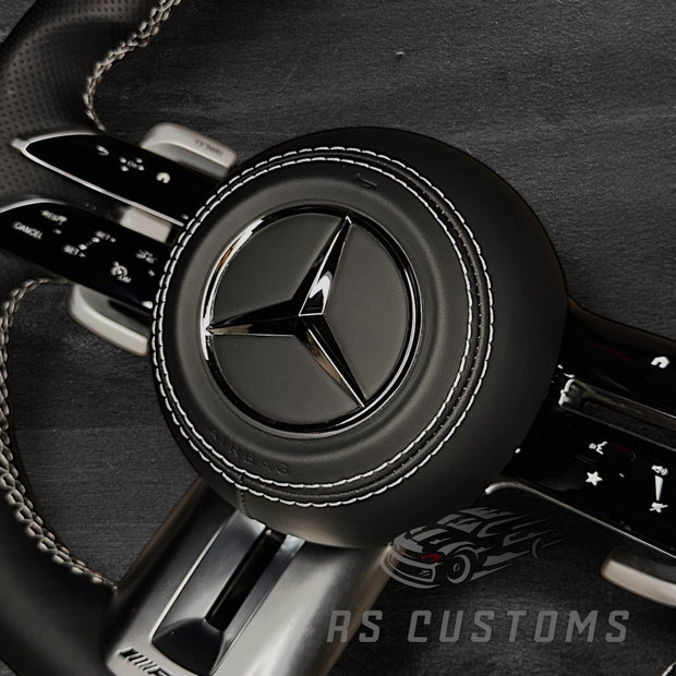 RS Customs Mercedes-AMG Dragonfly custom steering wheel with Nappa leather, perforated leather grips, multifunction buttons and optional full airbag for Mercedes-Benz models from 2014+.